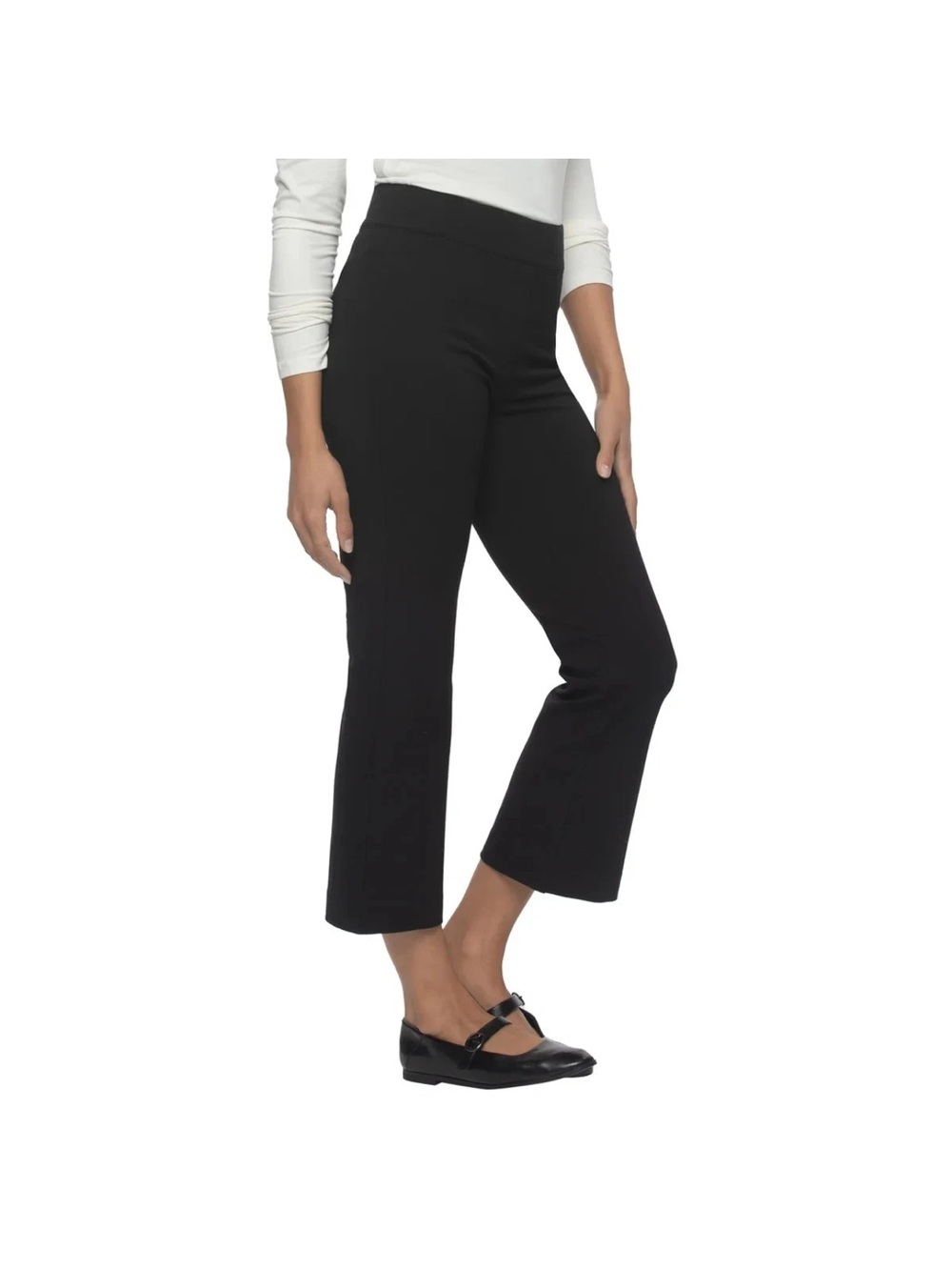 Felina Tummy Control Kick Crop Flare Pant Black Small Ponte Knit Ankle Pull On